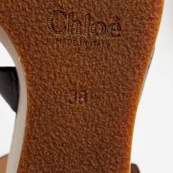 Chloe Black Leather Crisscross Platform Wedge Ankle Strap Sandals Size 38