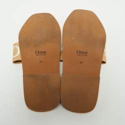 Chloe Beige Canvas Woody Logo Flat Slides Size 41