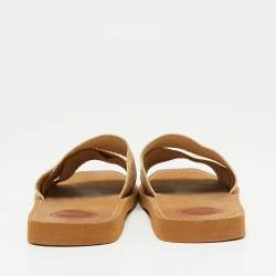 Chloe Beige Canvas Woody Logo Flat Slides Size 41