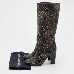 Pre Owned Chloe Black Leather Embellished Knee Length Boots Size 37