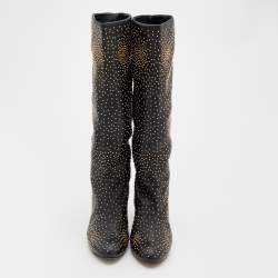Pre Owned Chloe Black Leather Embellished Knee Length Boots Size 37