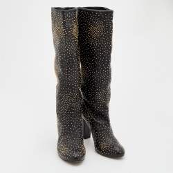 Pre Owned Chloe Black Leather Embellished Knee Length Boots Size 37