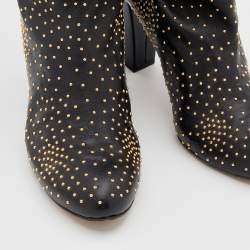 Pre Owned Chloe Black Leather Embellished Knee Length Boots Size 37