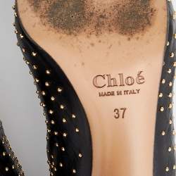 Pre Owned Chloe Black Leather Embellished Knee Length Boots Size 37