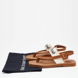 Pre Owned Chloe Brown Woody Thong Slingback Flat Sandals Size 39