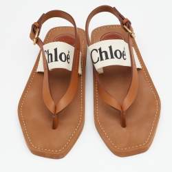Pre Owned Chloe Brown Woody Thong Slingback Flat Sandals Size 39