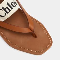 Pre Owned Chloe Brown Woody Thong Slingback Flat Sandals Size 39