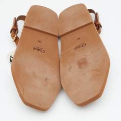 Pre Owned Chloe Brown Woody Thong Slingback Flat Sandals Size 39