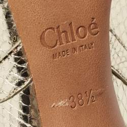 Pre Owned Chloe Light Gold Snakeskin Embossed Leather Open-Toe Slingback Sandals Size 38.5