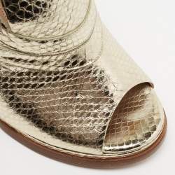 Pre Owned Chloe Light Gold Snakeskin Embossed Leather Open-Toe Slingback Sandals Size 38.5