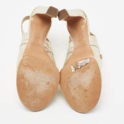 Pre Owned Chloe Light Gold Snakeskin Embossed Leather Open-Toe Slingback Sandals Size 38.5