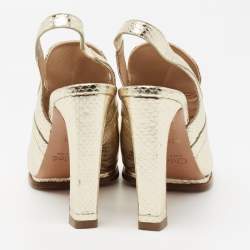 Pre Owned Chloe Light Gold Snakeskin Embossed Leather Open-Toe Slingback Sandals Size 38.5