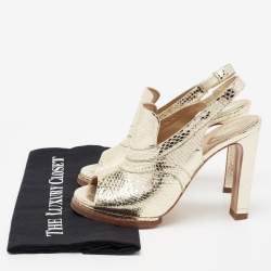 Pre Owned Chloe Light Gold Snakeskin Embossed Leather Open-Toe Slingback Sandals Size 38.5