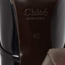 Pre Owned Chloe Black Patent Leather Lace-Up Derby Ankle Boots Size 40