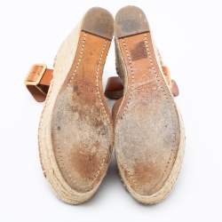 Pre Owned Chloe Tan Leather and Suede Peep-Toe Espadrille Platform Wedge Sandals Size 39