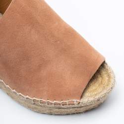 Pre Owned Chloe Tan Leather and Suede Peep-Toe Espadrille Platform Wedge Sandals Size 39