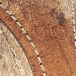 Pre Owned Chloe Tan Leather and Suede Peep-Toe Espadrille Platform Wedge Sandals Size 39