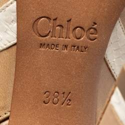 Chloe Beige/White Snakeskin Embossed And Leather Slingback Sandals Size 38.5