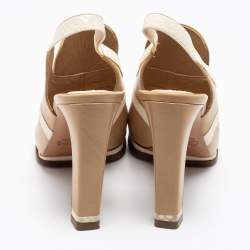 Chloe Beige/White Snakeskin Embossed And Leather Slingback Sandals Size 38.5