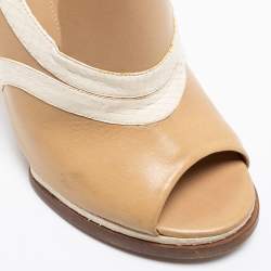 Chloe Beige/White Snakeskin Embossed And Leather Slingback Sandals Size 38.5