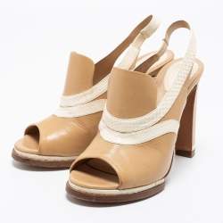 Chloe Beige/White Snakeskin Embossed And Leather Slingback Sandals Size 38.5