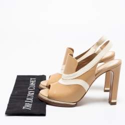 Chloe Beige/White Snakeskin Embossed And Leather Slingback Sandals Size 38.5