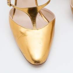Chloe Metallic Gold Leather Block Heel Ankle Strap Sandals Size 39.5