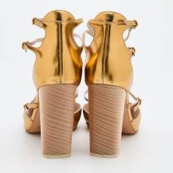 Chloe Metallic Gold Leather Block Heel Ankle Strap Sandals Size 39.5