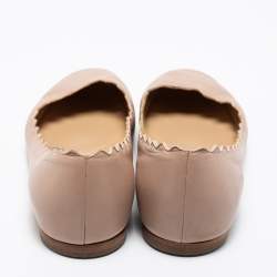 Pre Owned Chloé Beige Leather Lauren Scalloped Ballet Flats Size 40.5
