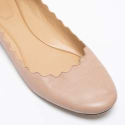 Pre Owned Chloé Beige Leather Lauren Scalloped Ballet Flats Size 40.5