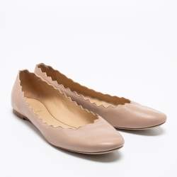 Pre Owned Chloé Beige Leather Lauren Scalloped Ballet Flats Size 40.5