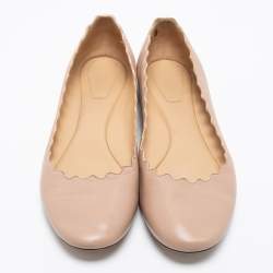 Pre Owned Chloé Beige Leather Lauren Scalloped Ballet Flats Size 40.5
