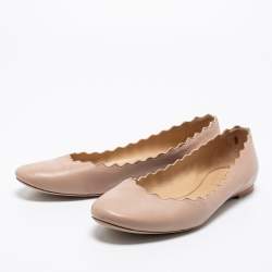 Pre Owned Chloé Beige Leather Lauren Scalloped Ballet Flats Size 40.5