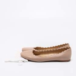 Pre Owned Chloé Beige Leather Lauren Scalloped Ballet Flats Size 40.5