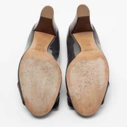 Pre Owned Chloe Grey Patent Leather Gold Buckle Block Heel Pumps Size 38.5