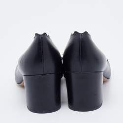 Pre Owned Chloe Black Leather Lauren Scallop Trim Block Heel Pumps Size 38