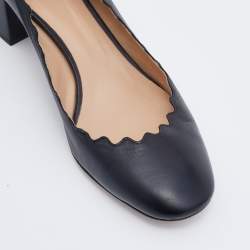 Pre Owned Chloe Black Leather Lauren Scallop Trim Block Heel Pumps Size 38