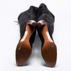 Pre Owned Chloe Black Suede And Leather Thigh Length Boots Size 39