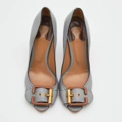 Pre Owned Chloe Grey Leather Buckle Peep Toe Pumps Size 39