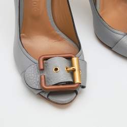 Pre Owned Chloe Grey Leather Buckle Peep Toe Pumps Size 39