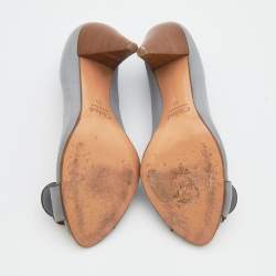 Pre Owned Chloe Grey Leather Buckle Peep Toe Pumps Size 39