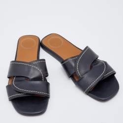 Pre Owned Chloe Black Leather Twist Candice Flat Slide Sandals Size 37.5