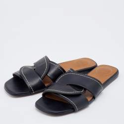 Pre Owned Chloe Black Leather Twist Candice Flat Slide Sandals Size 37.5
