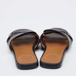 Pre Owned Chloe Black Leather Twist Candice Flat Slide Sandals Size 37.5