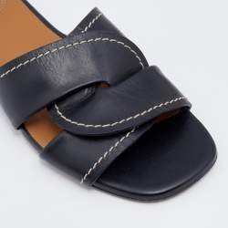 Pre Owned Chloe Black Leather Twist Candice Flat Slide Sandals Size 37.5