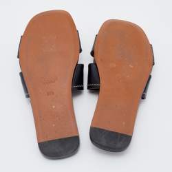 Pre Owned Chloe Black Leather Twist Candice Flat Slide Sandals Size 37.5