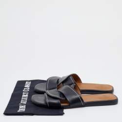 Pre Owned Chloe Black Leather Twist Candice Flat Slide Sandals Size 37.5