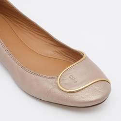 Pre Owned Chloe Metallic Beige Leather Ballet Flats Size 39