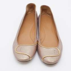 Pre Owned Chloe Metallic Beige Leather Ballet Flats Size 39