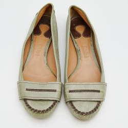 Pre Owned Chloe Light Green Leather Ballet Flats Size 39.5